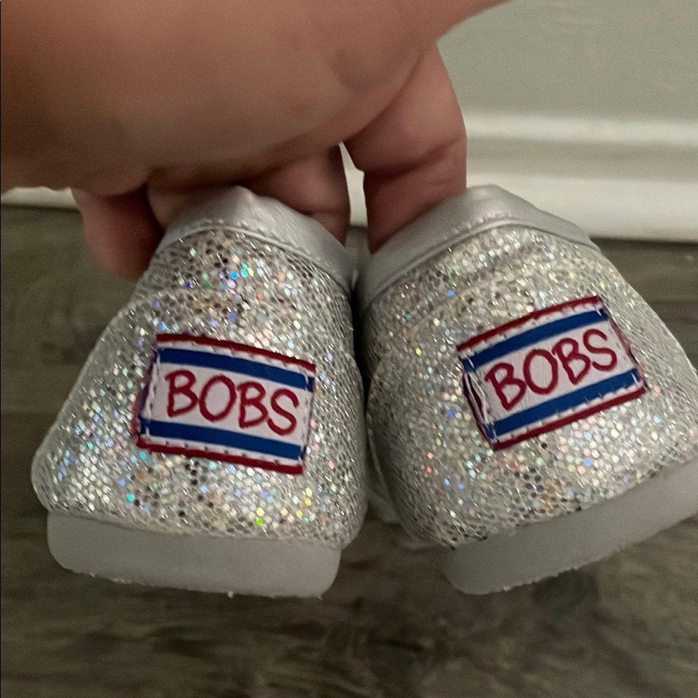 Skechers BOBS Glittery Silver Slip-Ons - Picture 2 of 6